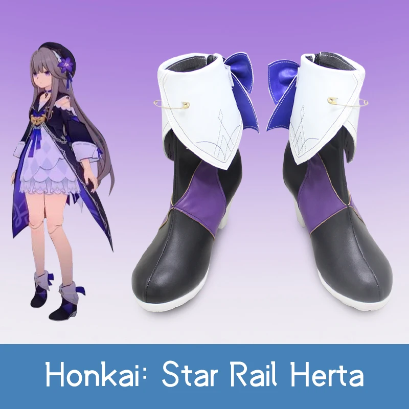 

Game Star Rail Herta Cosplay Cute Prop Lapel collar shoes customize Mid-calf blue bow tie boots B