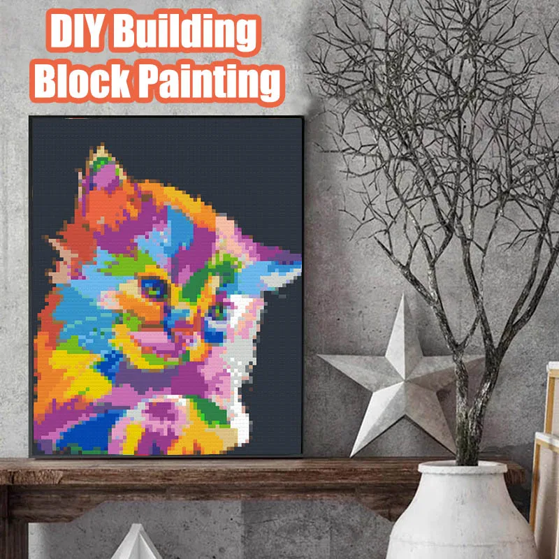 

Color Cat Painting Mosaic S018 Cat Animals Building Block Wall Art Home Customized Painting Pixel Decoration Creative Mural Gift