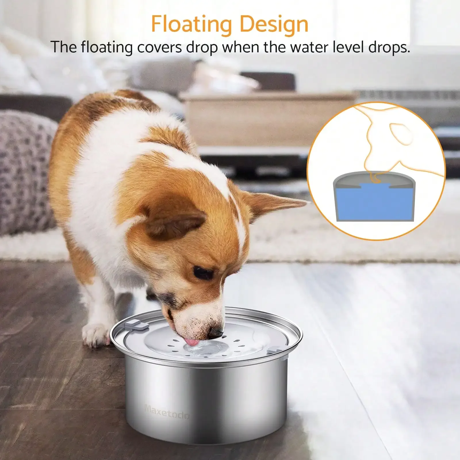 4L Non Spill Dog Water Bowl Large Capacity 304 Stainless Steel Splash Proof Floating Bowl for Dogs Home,Car,Outdoor Drinking