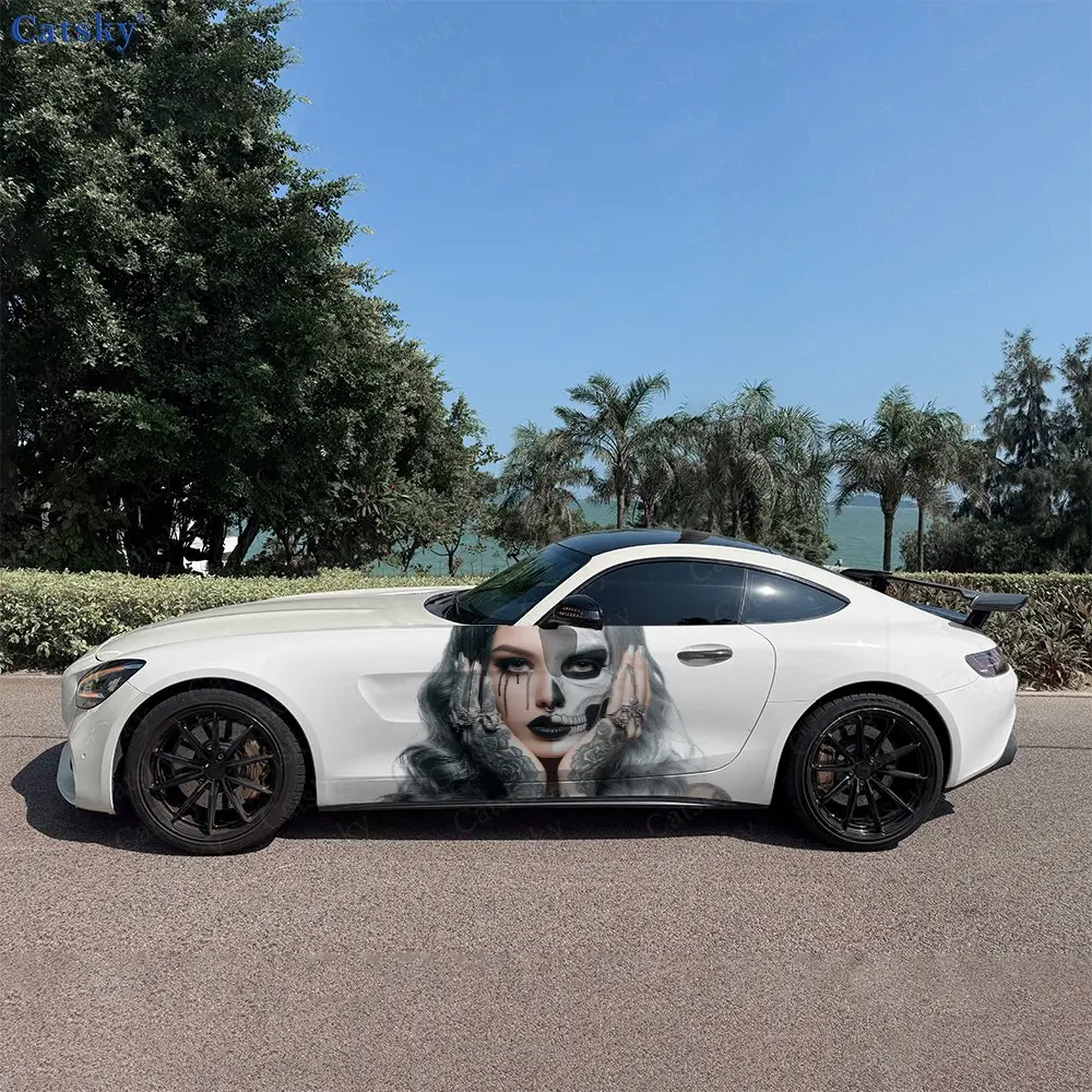 2pcs Finger Bone Makeup Lady Car Side Wraps, Self-Adhesive PVC Waterproof & Scratch-Resistant Stickers, Car Accessory Gift
