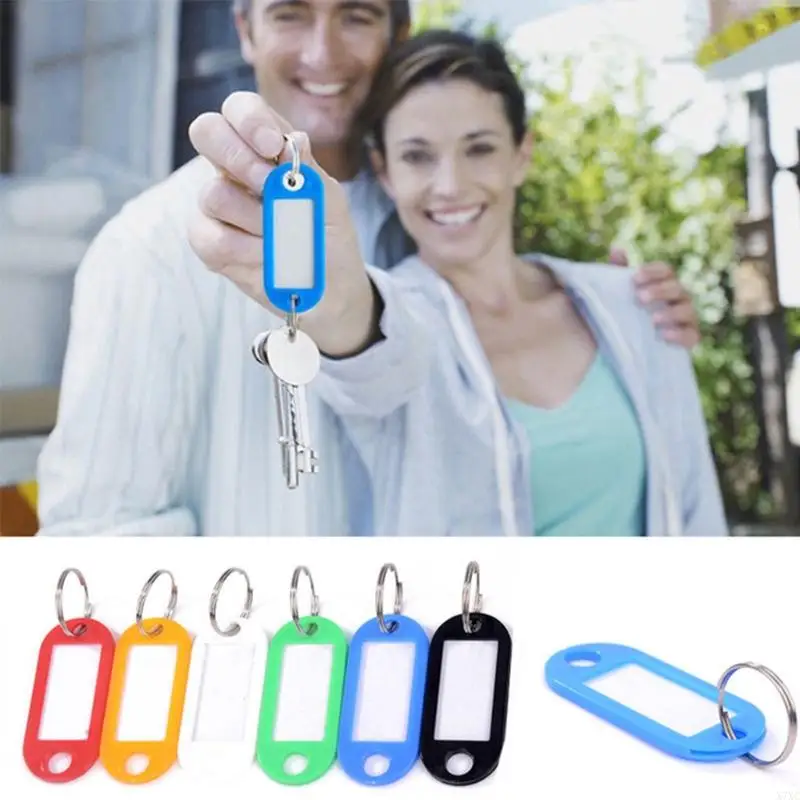 X7XC Lot Of 10 Plastic Keychain for Key Split Ring Tags Name Card Label Language