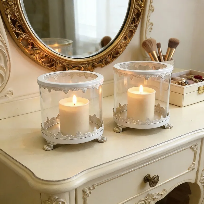French Vintage Scented Candle Glass Jar, Home Entryway Decor Vessel, Multi-purpose Storage Box for Snacks & Jewelry