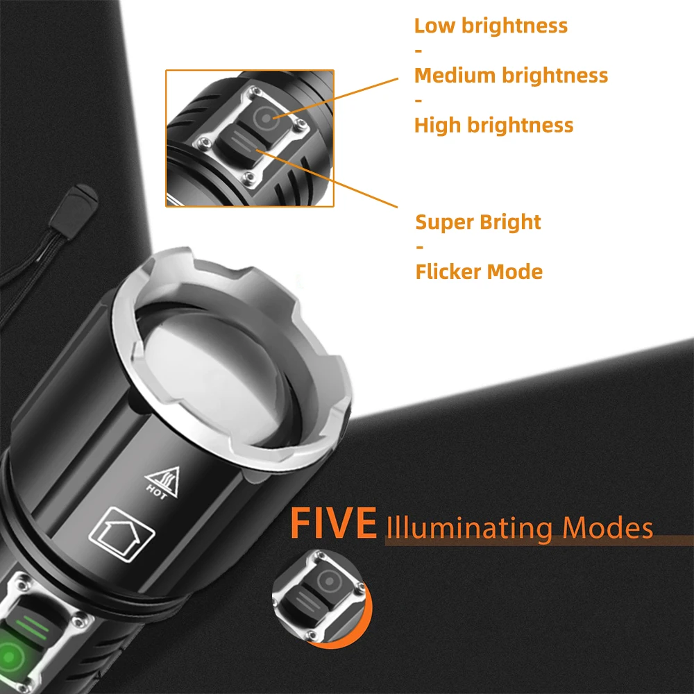 XHP160 Powerful Flashlight High Power with Power Bank Function Self Defense Rechargeable Lamp Torch Lantern Led Flashlights