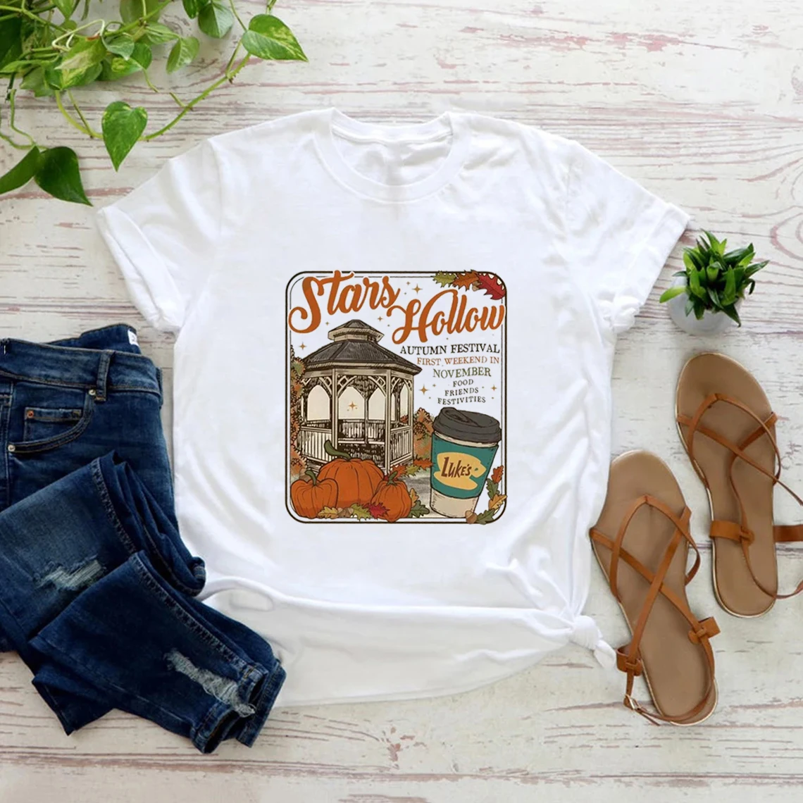 Stars Hollow Shirt Gilmore Girls T-Shirt Retro Stars Hollow Connecticut Graphic Crew Neck Top Gilmore Girls Luke\'s Diner T-Shirt