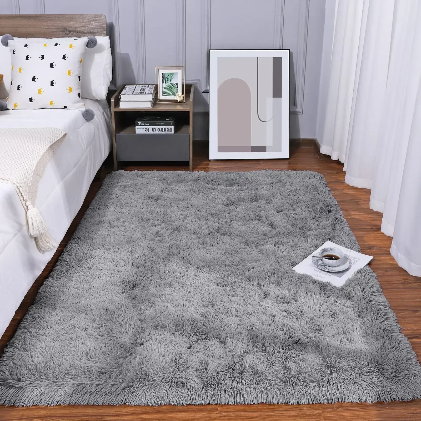 Gray Carpet for Living Room Plush Rug Bed Room Floor Fluffy Mats Anti-slip Home Decor Rugs Soft Velvet Carpets Kids Room Blanket