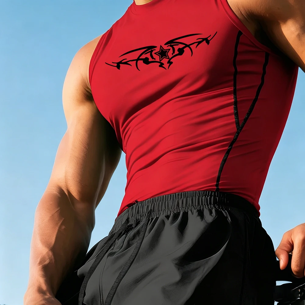 Men's Sleeveless Sports Vest With Star And Wing Print Quick Drying And Sweat Absorbent Perfect For Summer Fitness And Cycling