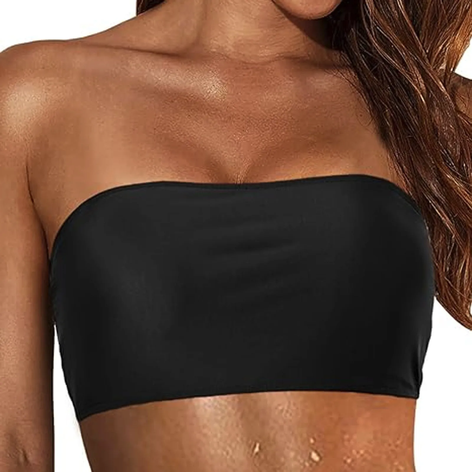 Women Removable Shoulder Strap Swimwear Tops Strapless Bikini Top Bandeau Swim Top Tube Top Swimsuit Swimsuits Teens Girls