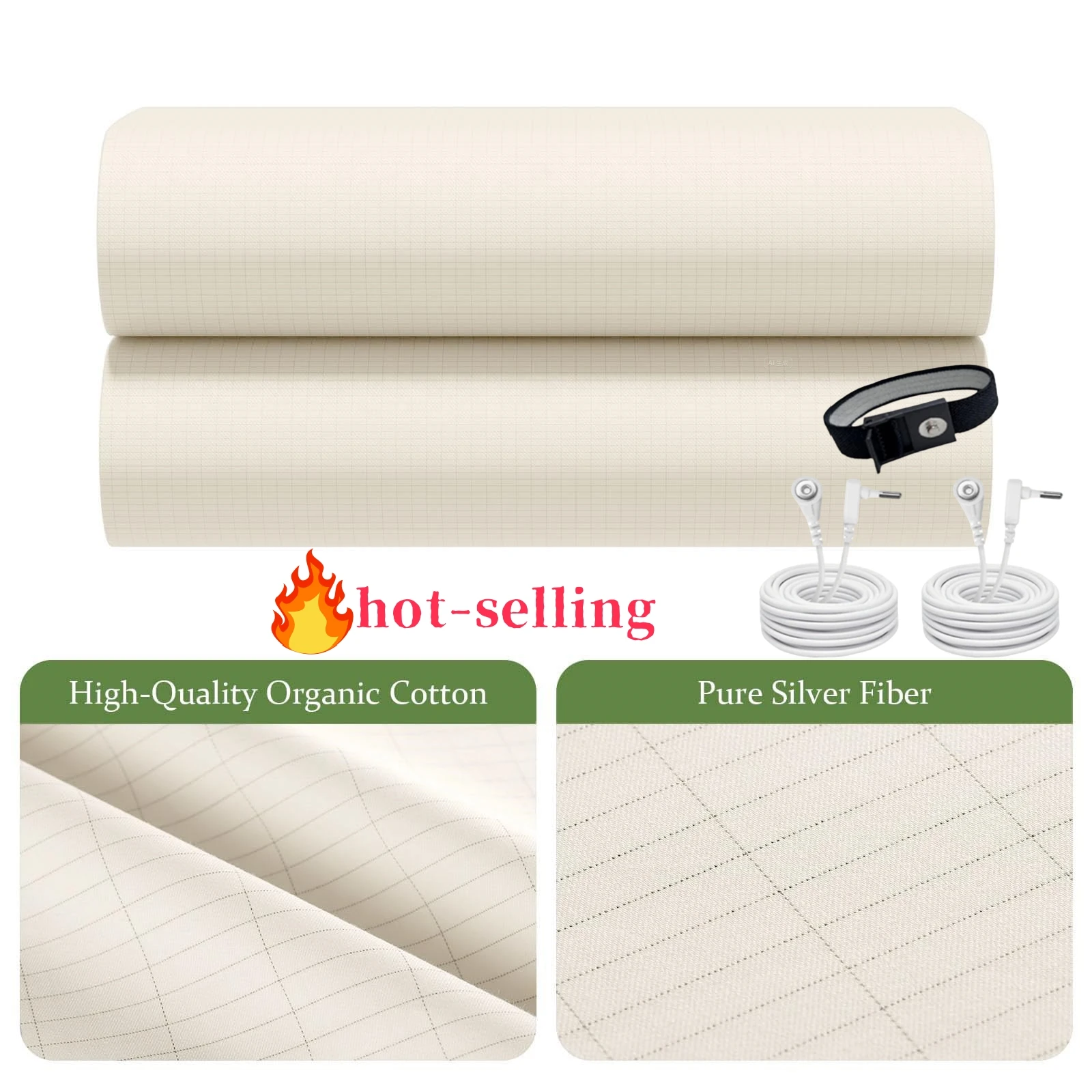

Amradield Cal-King Grounding Flat Sheets Soft Anti-static 5% Silver Fiberwith grounding Cord