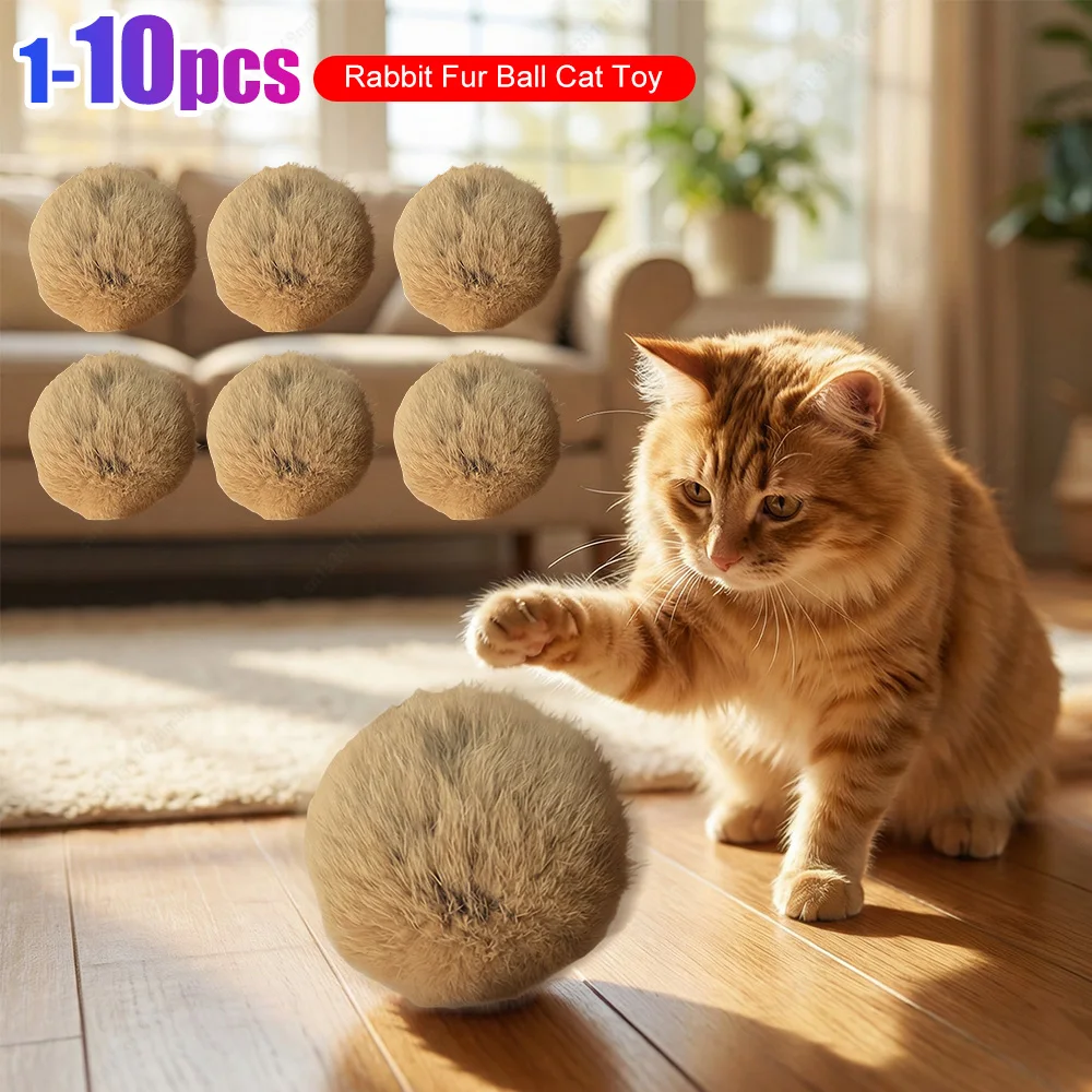 10 Stück Hasen- und Katzen-Pompons, Waschbare Plüschbälle, Künstliche Flauschbälle zum Jagen für Kätzchen, Haustier-Spielzeug, Interaktive Geschenke