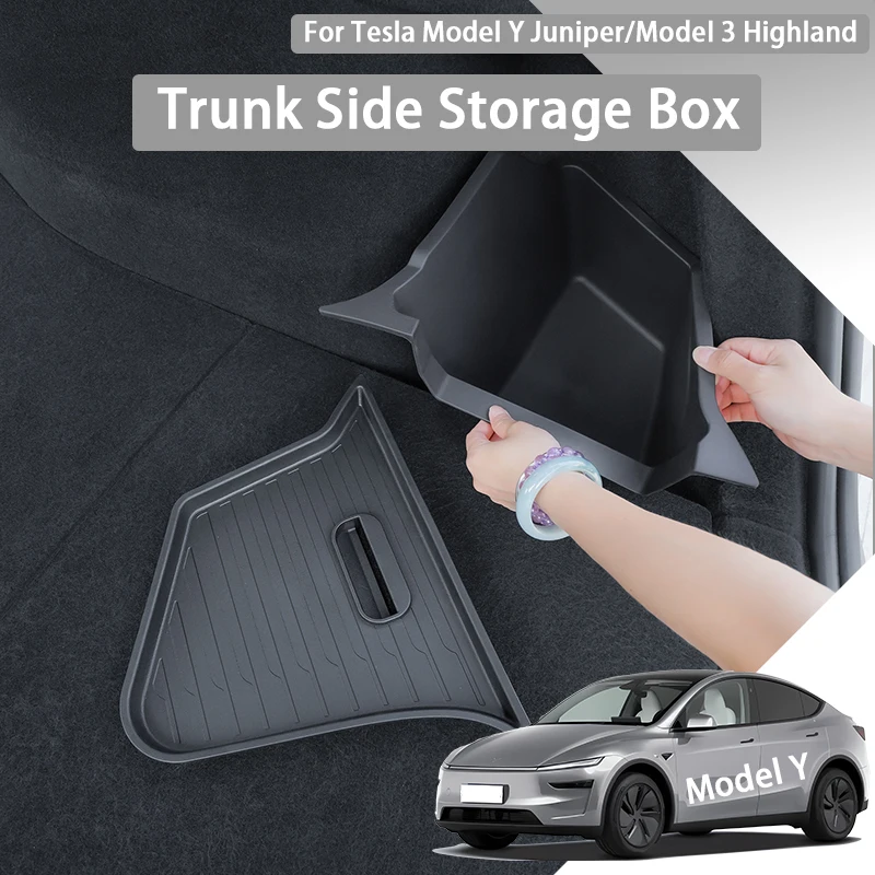 

TPE Trunk Storage Box with Hole Cover for Tesla Model 3 Highland Model Y Juniper 2024-2026 Rear Cargo Organizer Waterproof Anti-Slip Car Accessories