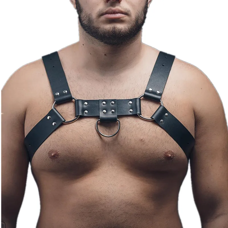 Leather Men\'s Harness Fetish Gay BDSM Chest Harness Belts Male Body Straps Lingerie Sexual Harness Men Costumes for Punk Rave