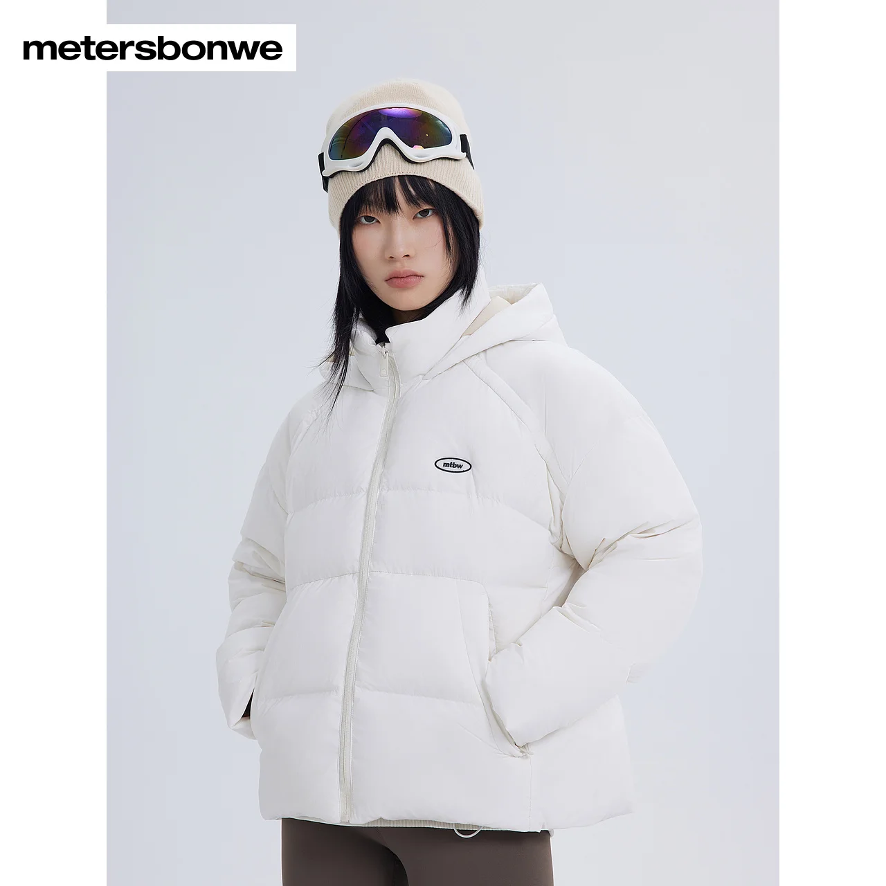 Metersbonwe-Women's Simple Hooded Down Jacket Light And Soft Loose Short Version Duck Down Coat Age Reduction Winter