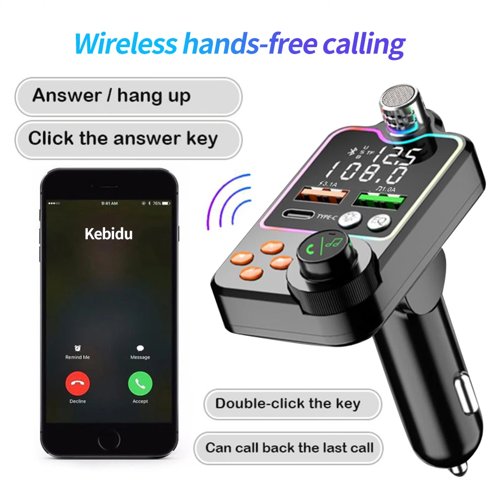 Auto FM Sender Modulator Bluetooth 5,0 Dual USB Auto ladegerät PD Typ C Schnell ladung drahtlose Freis prec heinrich tung Audio MP3-Player
