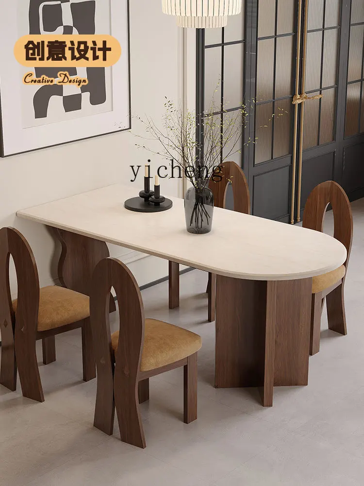 ZK Chinese Ancient Style Household Semicircle Kitchen Island Dining Table Integrated Wall Small Apartment Dining Table