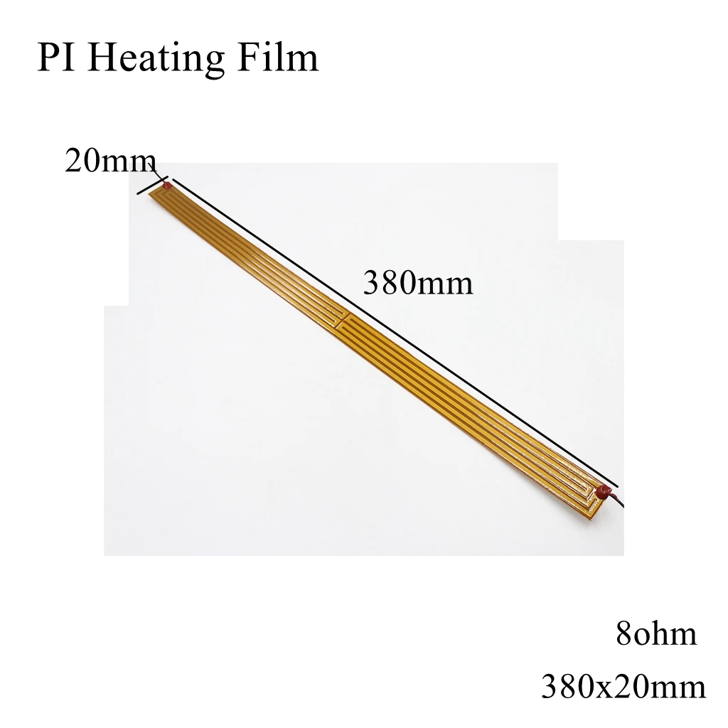 380x20mm 5V 12V 24V 110V 220V PI Heating Film Polyimide Adhesive Electric Heater Plate Panel Pad Mat Fuel Foil Oil Engine Tank