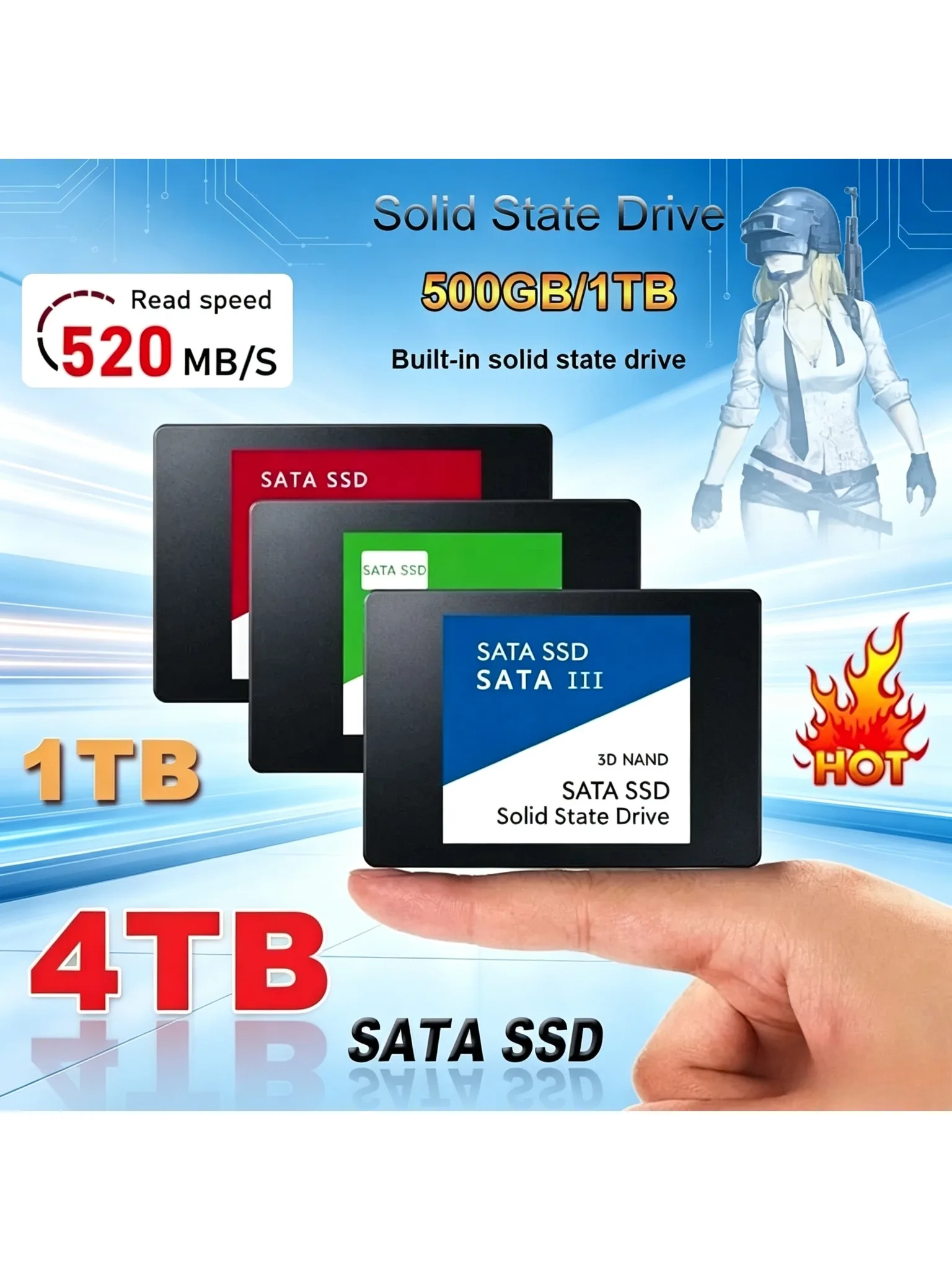 4TB SSD Externe Festplatte für Interne Festplatte SATA3-Schnittstelle Tragbare Hochgeschwindigkeits-Solid-State-Drive für Laptops