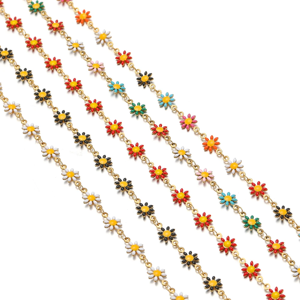 

1 Meter Stainless Steel Enamel Flower Daisy Chains for DIY Jewelry Supplies Hadmade Accessories Necklace Bracelets Making Crafts