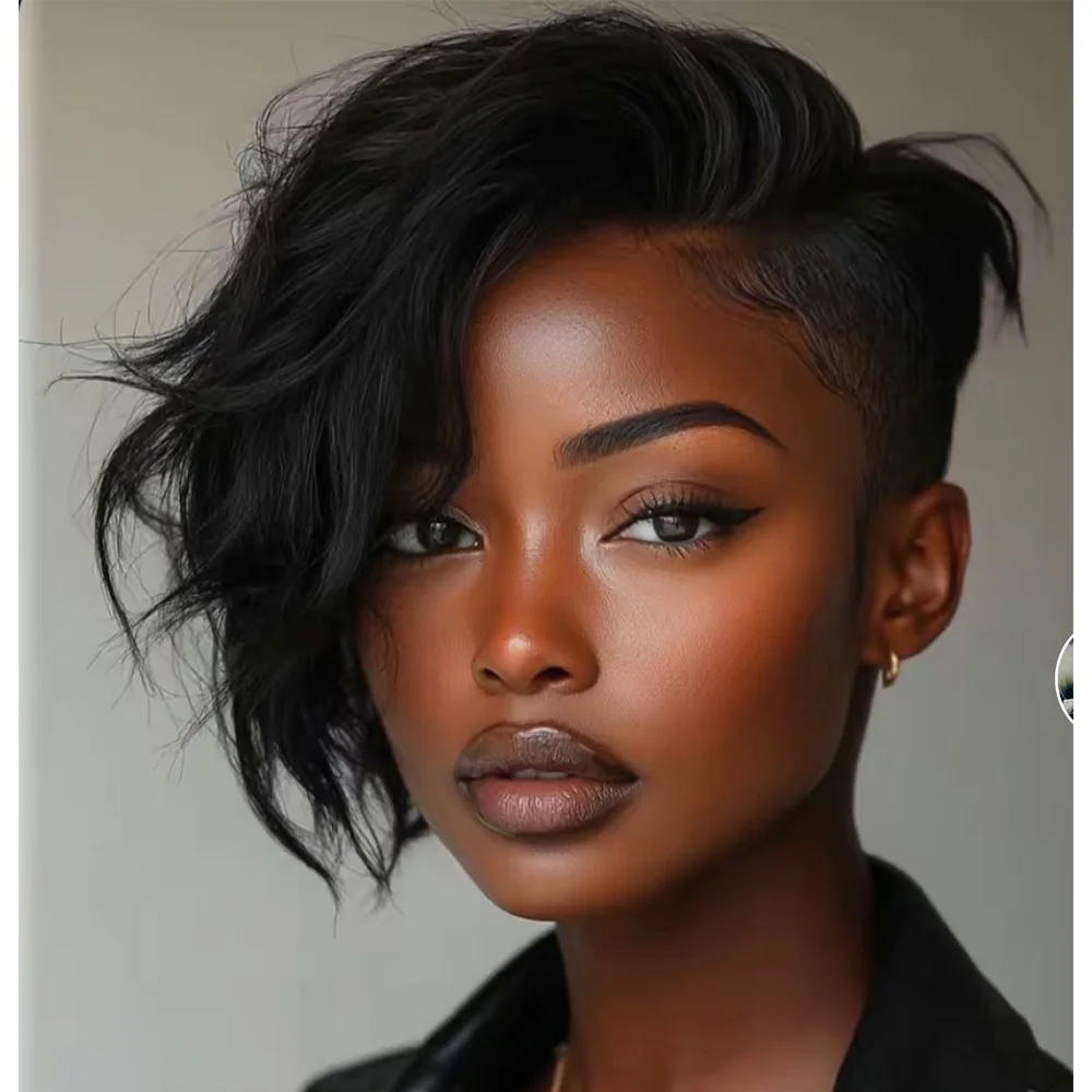 

Short Layered Pixie Cut Human Hair Short Bob Wig With Bangs Wig Full Machine Made 100% Human Hair Wig Brazilian Human Hair