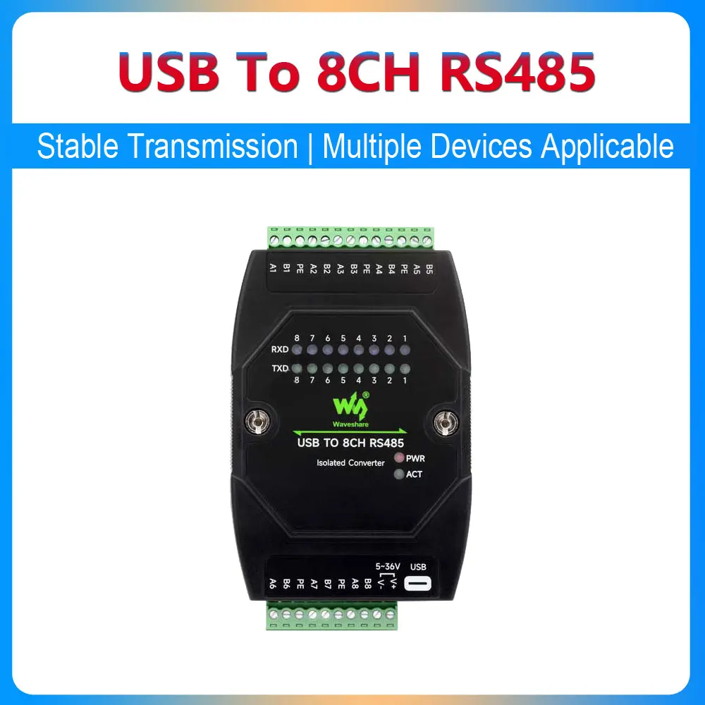 

Промышленный изолированный преобразователь UART USB в 8CH RS485, стабильная многооперационная система, совместимая со стандартной направляющей 35 мм и многослойной установкой