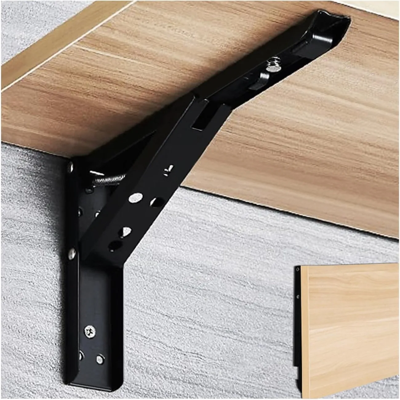 2Pcs Folding Shelf Bracket 90° Self-Locking Hinge Wall Mounted Floating Table Foldable Support
