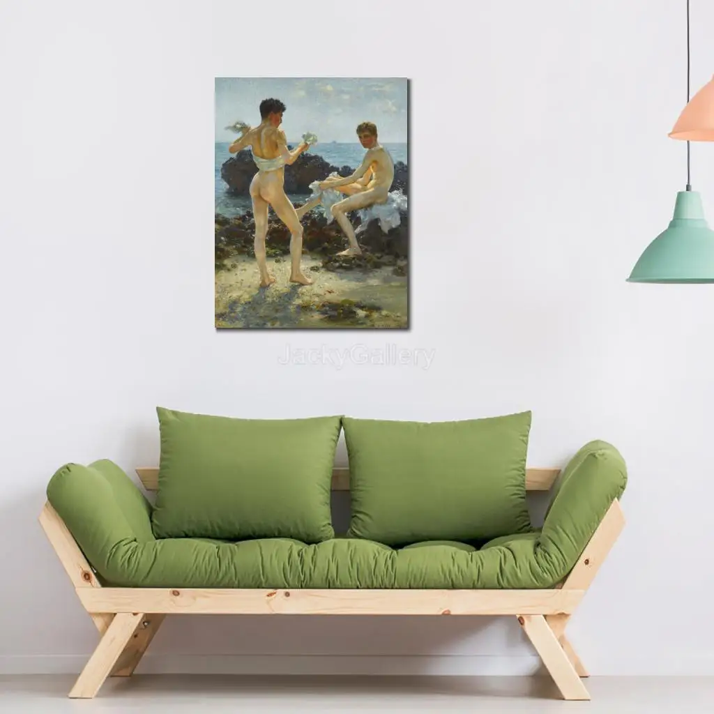Large Size Oil Painting Henry Scott Tuke under Western Sun Handmade Canvas Masterpiece Figure for Bedroom Hallway Wall Decor