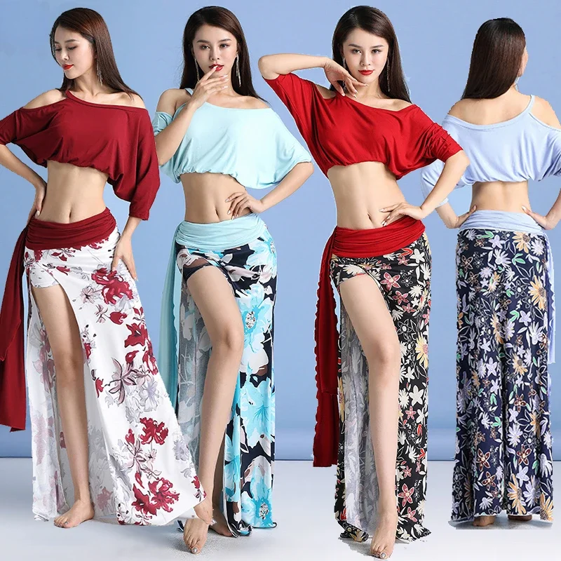 

Sexy Belly Dance Costume Women New Printed Split Dance Practice Performance Clothes Oriental Dance Sets Stage Competition