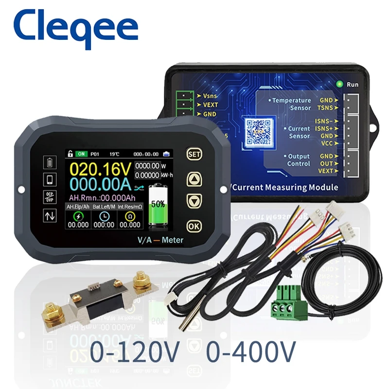 Cleqee KG140F Battery Tester 100V 400A Coulometer Meter Battery Capacity  Indicator LCD Power Display Phones Control KL140F