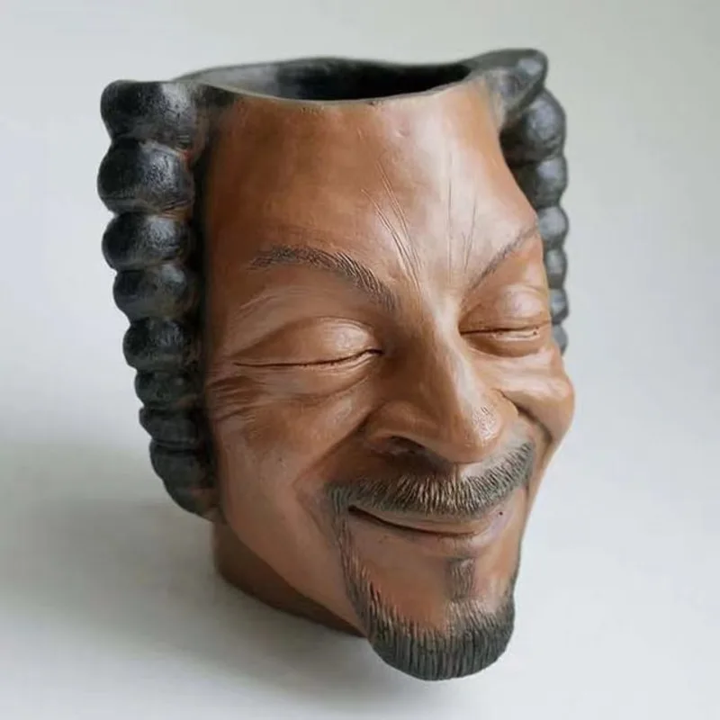 Rapper Snoop Dogg Flower Pot Human Face Vase Man Human Smile Face Planter Pot Pen Pencil Holder Desktop Home Garden Decor