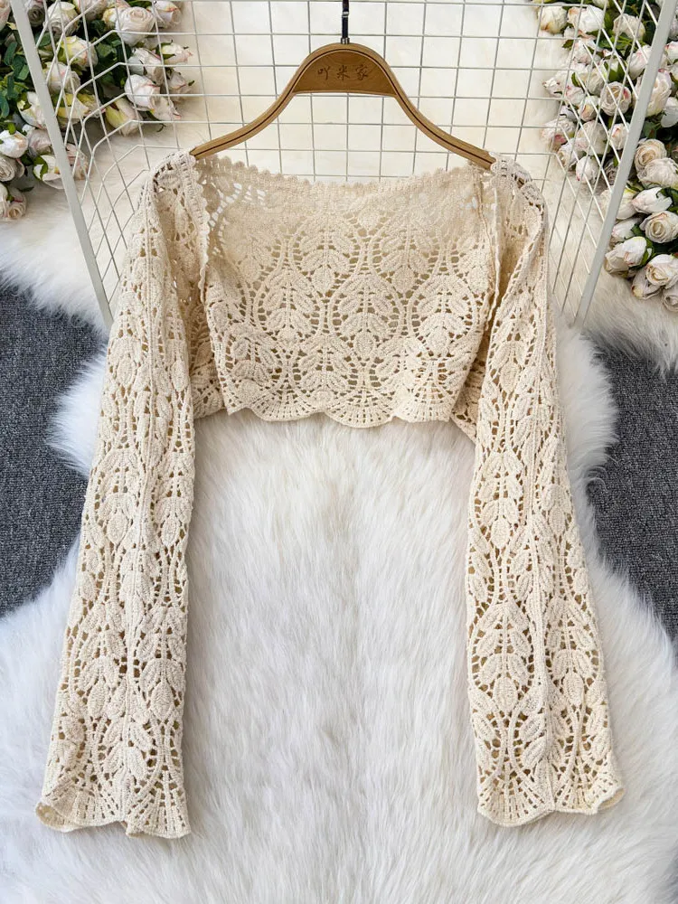 

Retro Lace Long Sve irt Women's Spring 2025 New Outerwear with ter Dr Sunscreen awl Cover up Korean Sle Slim Fit