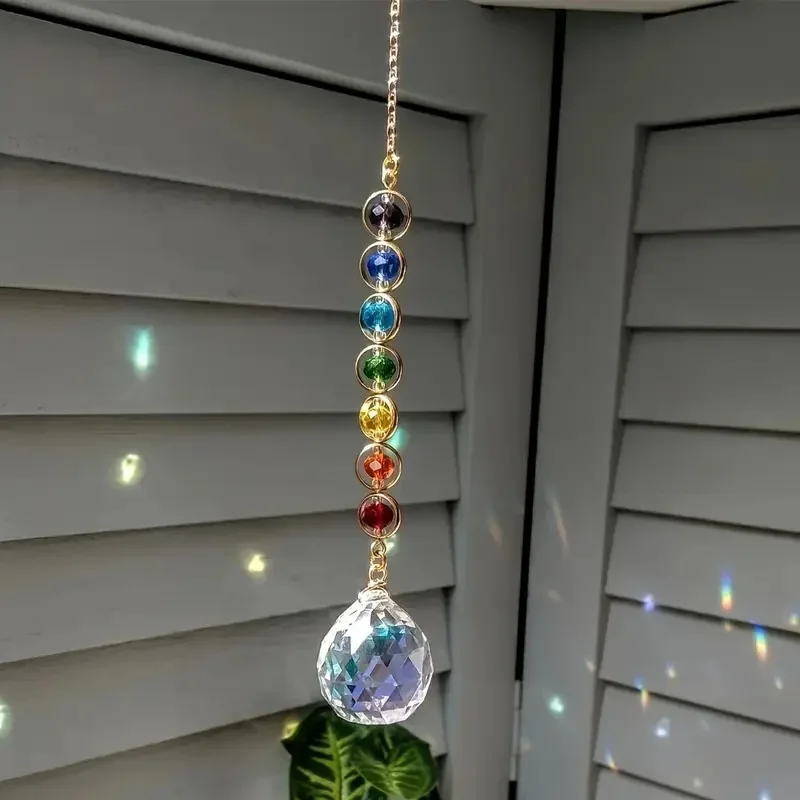 1pc Colorful Crystal Sun Catcher Rainbow Maker Prism with Hanging Chain for Thanksgiving Home Decoration