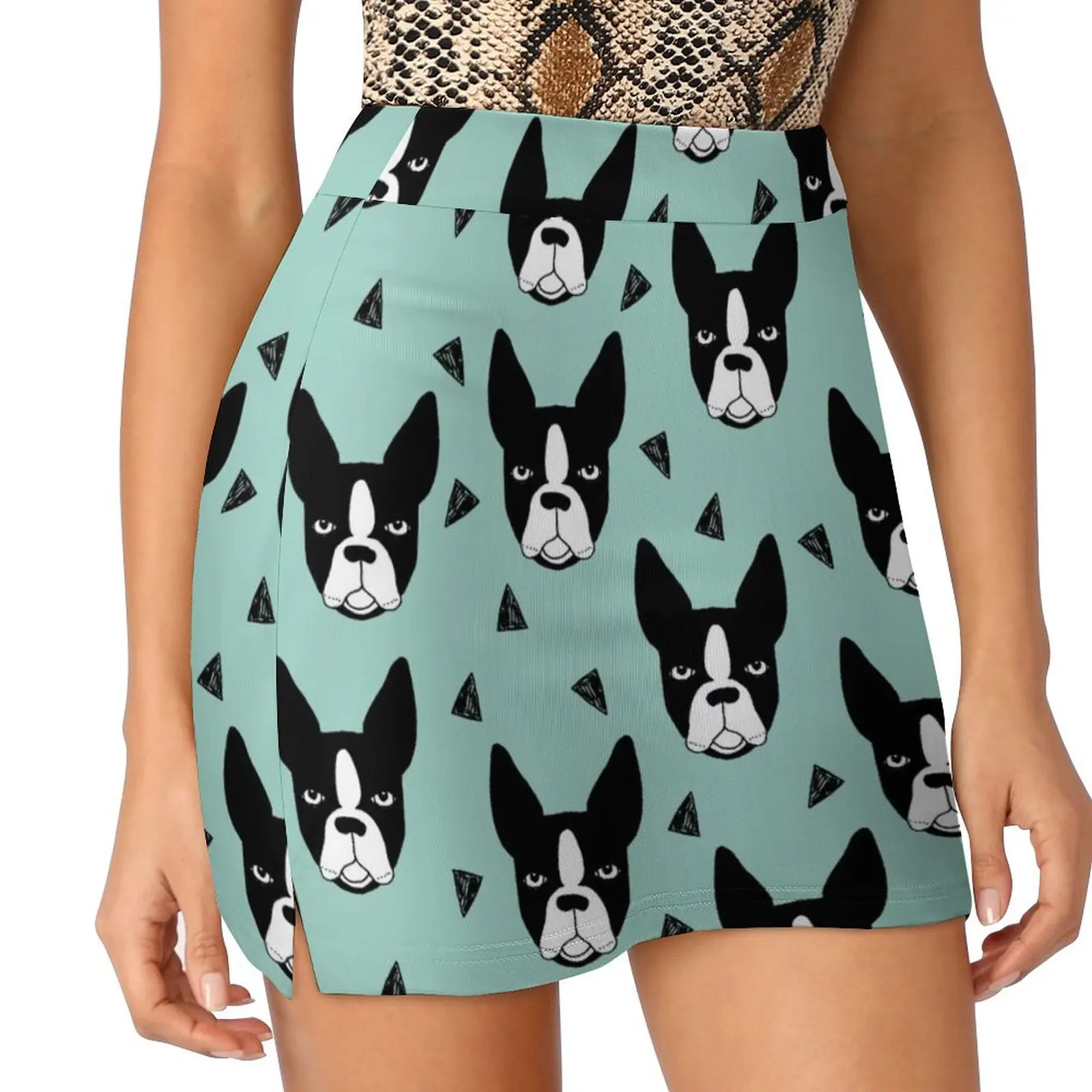 Boston Terrier - Mint Mini Skirt women clothes midi skirt for women