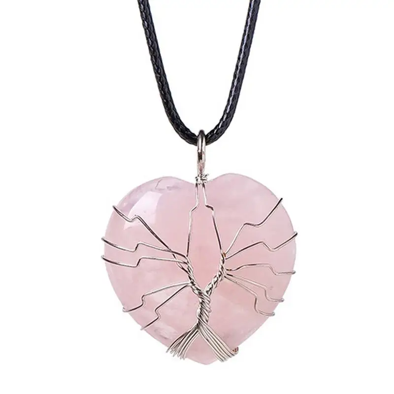 Crystal Heart Necklace Natural Gemstones Pendant Energy Gemstones Jewelry Heart Crystal Pendant Jewelry For Women Men