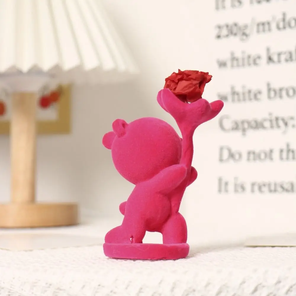 Estatua de flor de oso Artificial, posición de arrodillado, figura de oso Animal flocado hecha a mano, decoración coleccionable