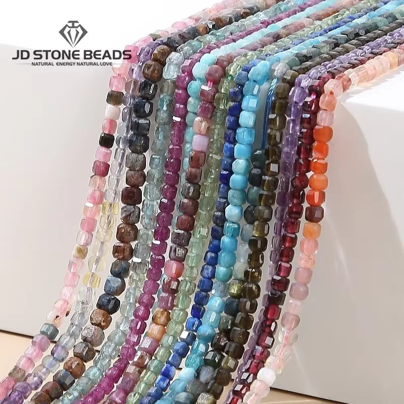 2.5mm Natural Stone Amethyst Ruby Garnet Faceted Square Beads Loose Spacer Tiny Bead For Jewelry Making Diy Bracelet Necklace