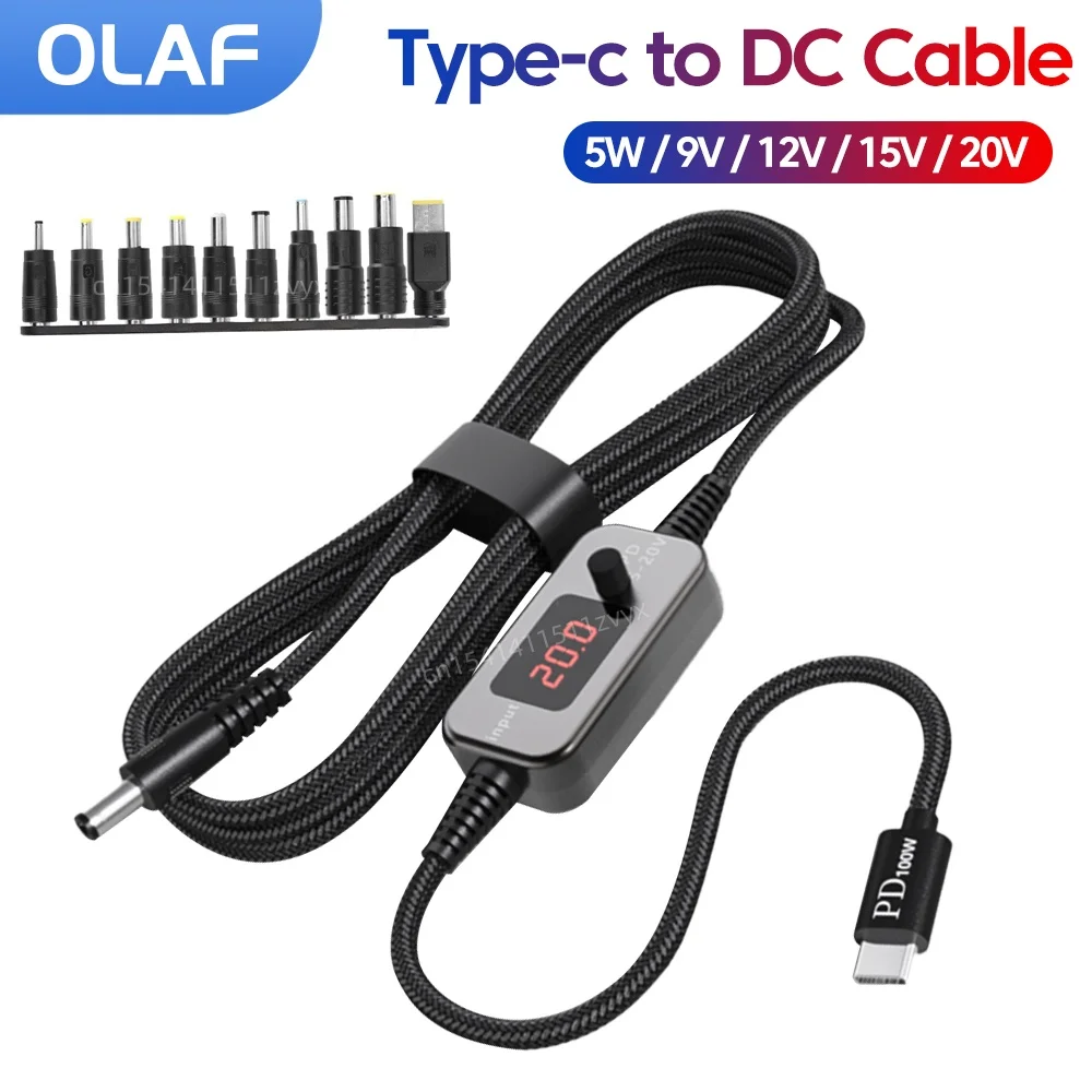 100W Type C To DC Power Boost Cable USB C To DC 5V/9V/12V/15V/20V Boost Converter Adjustable Voltage TypeC Cable For Wifi Router