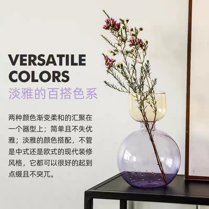 Nordic Gradient Two-tone Glass Vase, Sphere Base Cup Neck Hydroponic Flower Vase