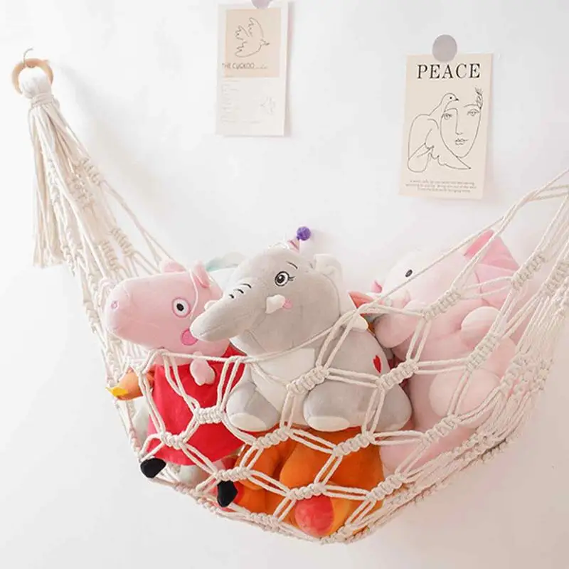 

Boho Stuffed Animal Hammock Nordicc Plush Toy Net Bag Handwoven Lace Hammock Bohemian Tapestry Wall Storage Organizer For Kids