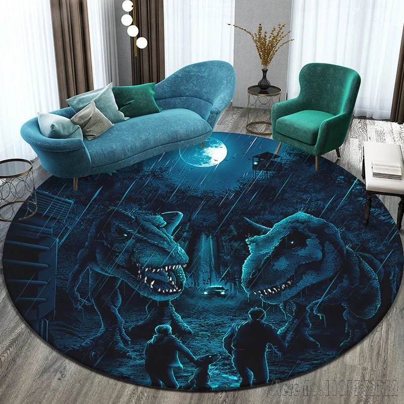 Film Jurassic Park Printed Pattern Circular Carpet 120cm Crawling Game Non-slip Floor Mat for Kids Rug Living Room Decor