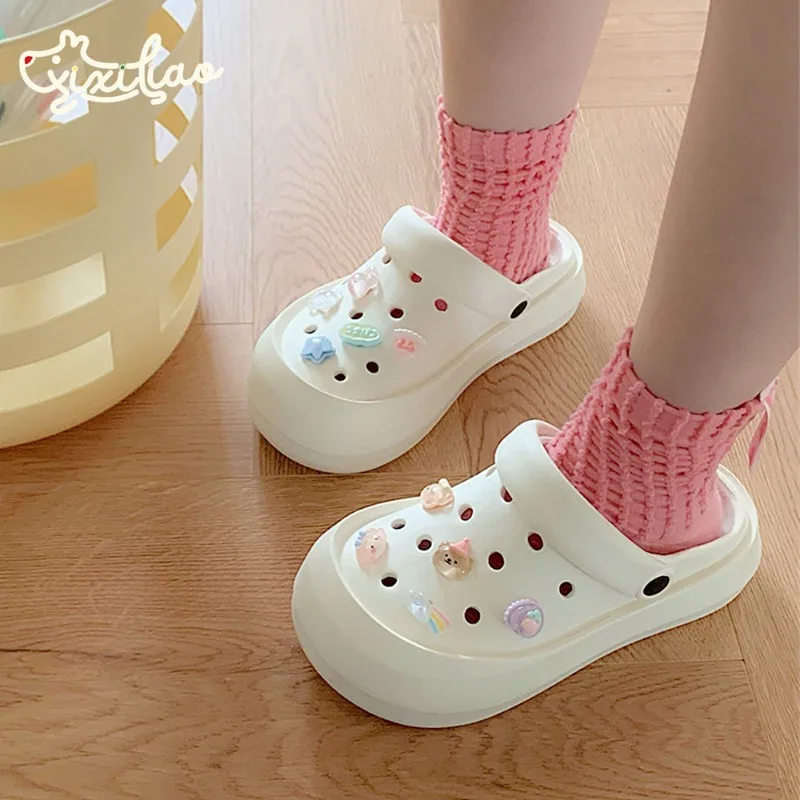 Cute DIY Women's Hole Shoes Summer Fashion Soft Sole Beach Garden Shoes EVA Summer Outdoor Anti Slip Beach Sandals Women Slipper