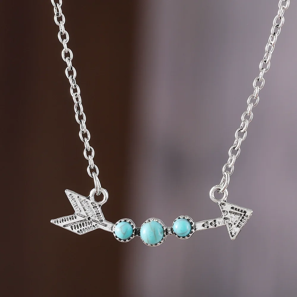DIY accessories Niche design Bohemian style golden arrow turquoise necklace cross-border personalized versatile collarbone chain