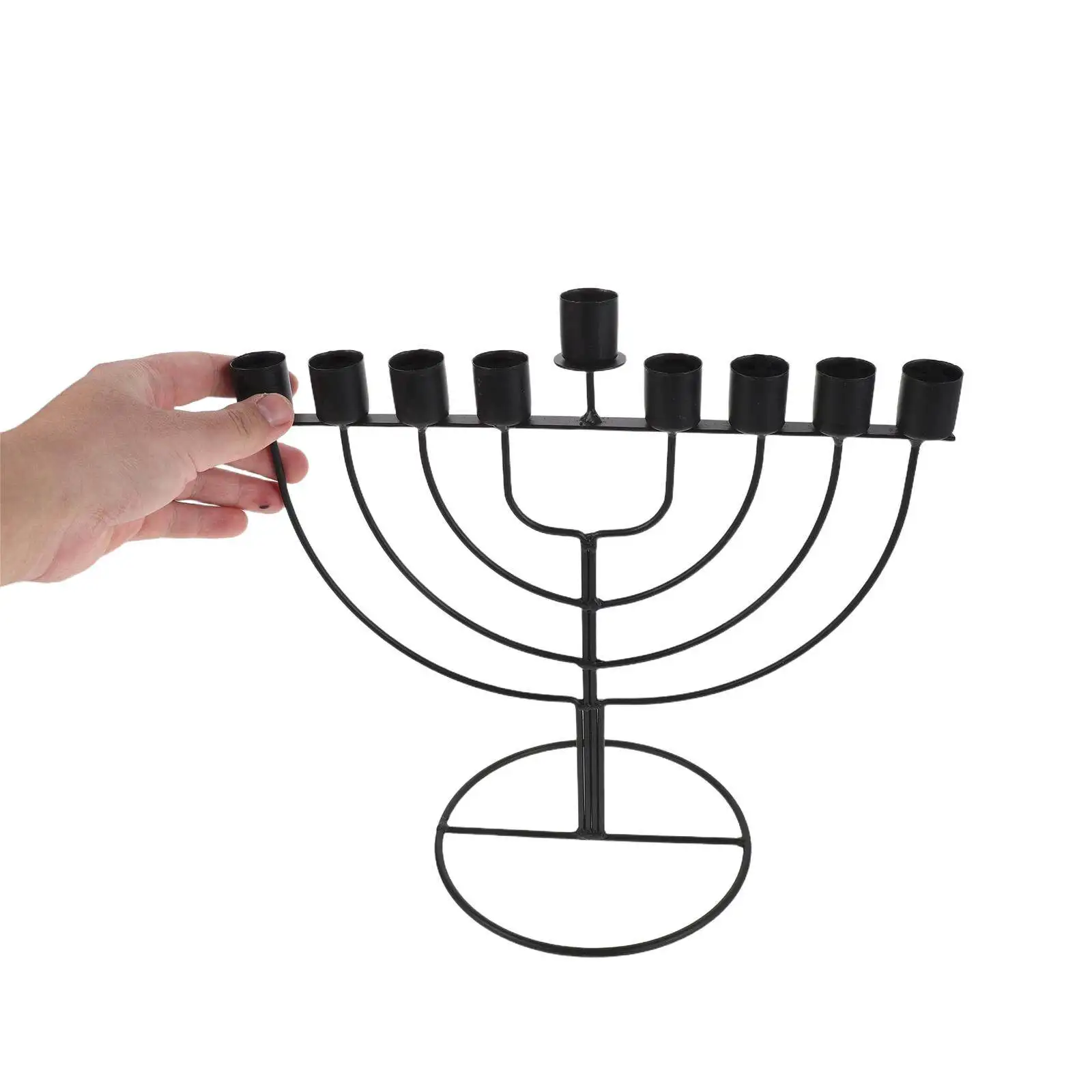 

Elegant 9 Branch Hanukkah Menorah Zinc Alloy Holder Modern Jewish Holiday Table Centerpiece Festive Home Decor Black