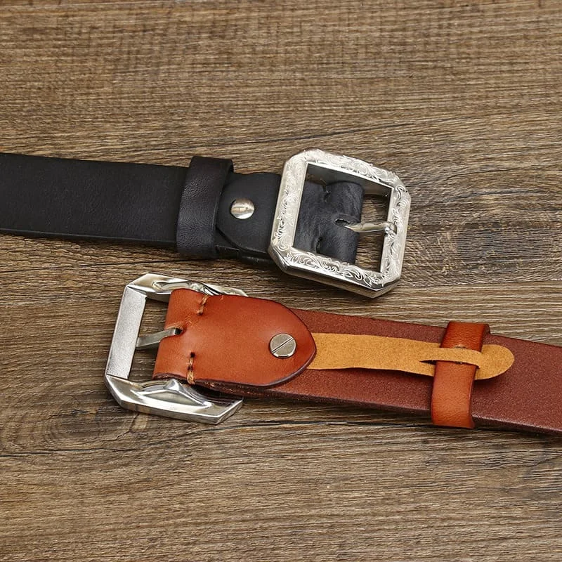 Vintage Floral Carved Top Grain Cowhide Leather Belt Distressed Look with Stainless Steel Buckle 38mm Width