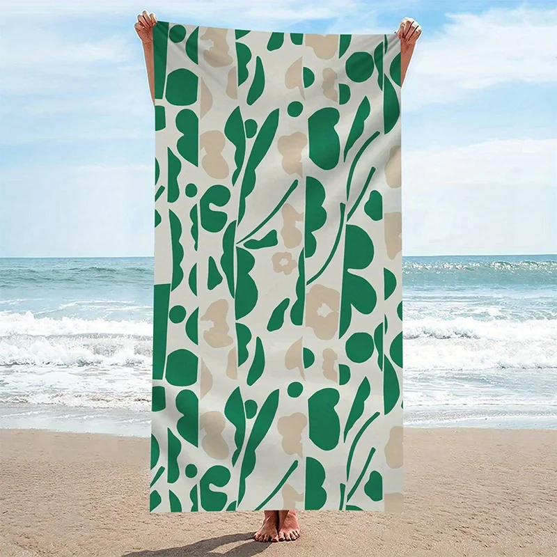 

Beach Towel Green Beige Leaf Pattern Sun Protection Windproof Suitable For Swimming Pool Camping Travel Blanket