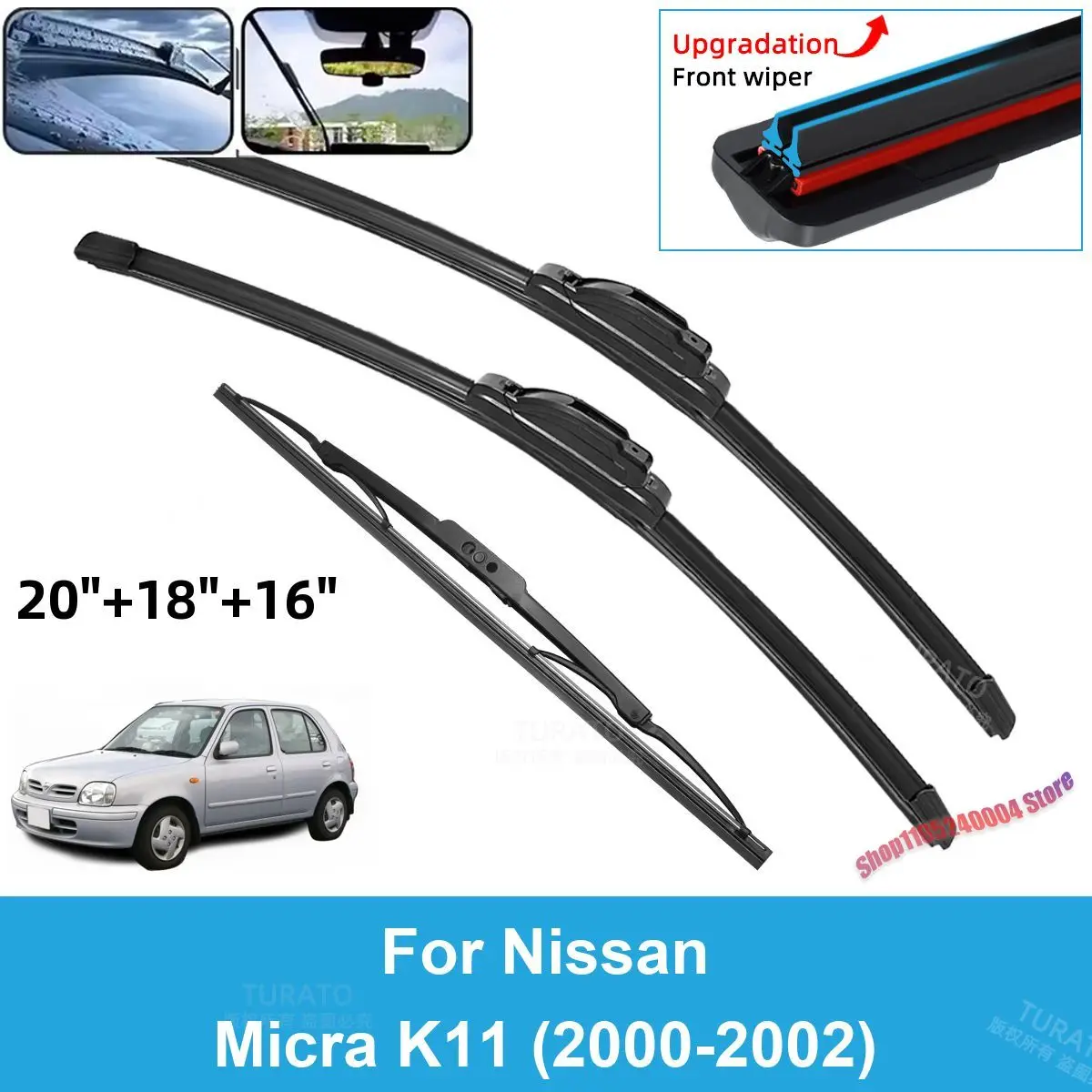 

OE Style 3PCS Front And Rear Windshield Wiper Blades Double Rubber Replacement Set For Nissan Micra K11 Models 2000 To 2002