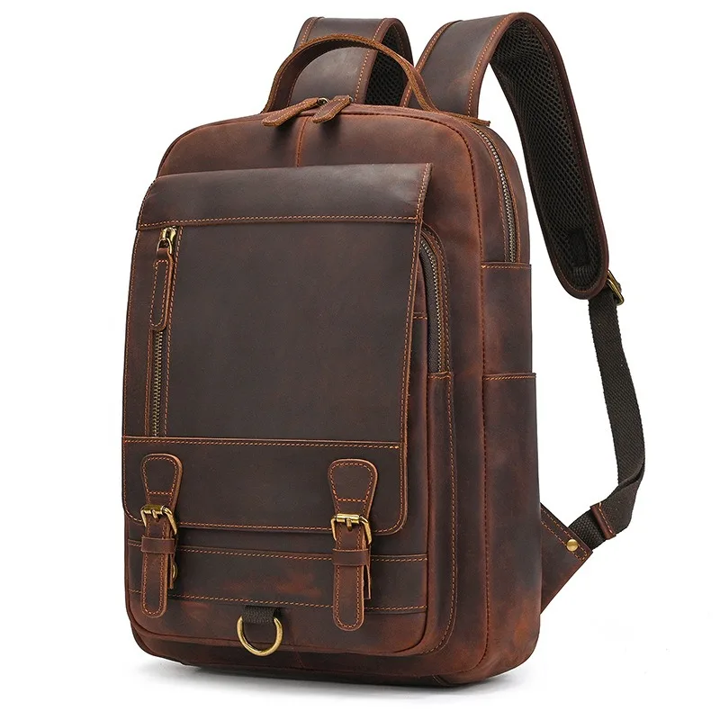 

Nesitu Highend Large Capacity A4 Brown Cowhide Genuine Leather 14'' Laptop Women Men Backpack Travel Bag M1829