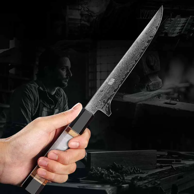 

FINDKING 5.5 Inch Boning Knife 67-layer Damascus Steel Blade Cleaver Steak Fish Barbecue Kitchen Sharp Knife Wood & Resin Handle
