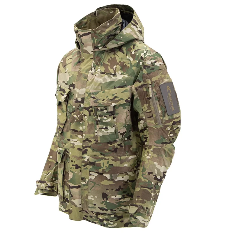 TRG military enthusiast tactical multi pocket hard shell pressed rubber submachine jacket waterproof and breathable