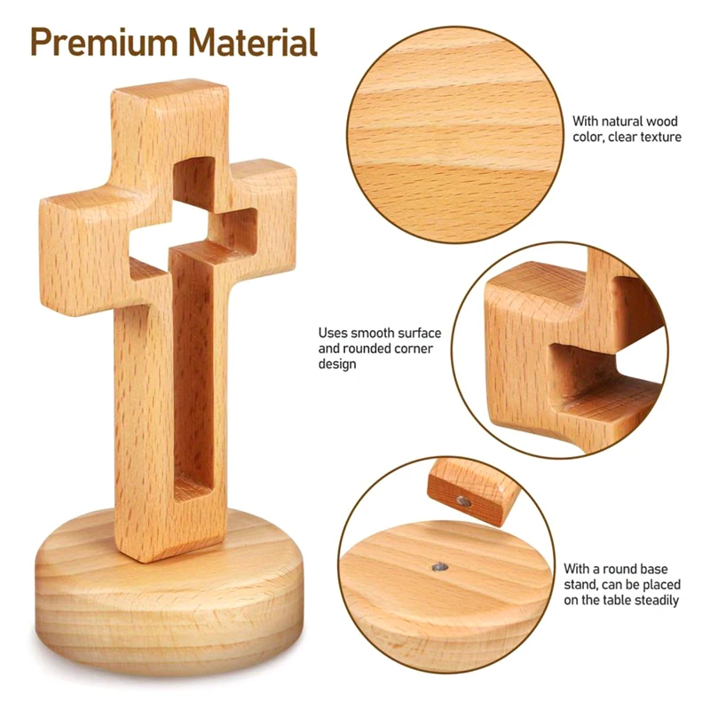 【New】Cross Wood Crucifix Standing  Wall Wooden Religious  Table Decoration Gifts Holy Church Religious Ornament Statue