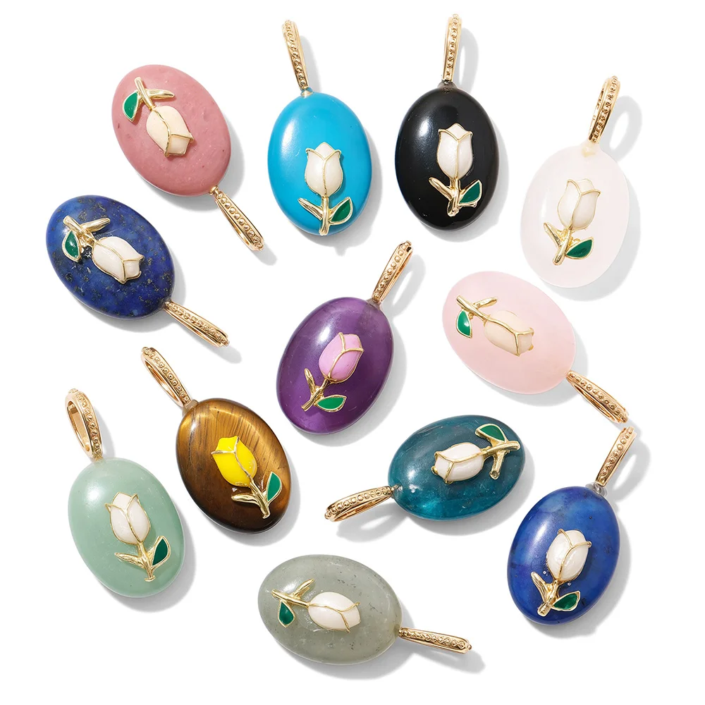 

5 шт./компл. модный элегантный кулон из натурального камня с тюльпанами, подходит для изготовления женских ожерелий, серег, аксессуаров