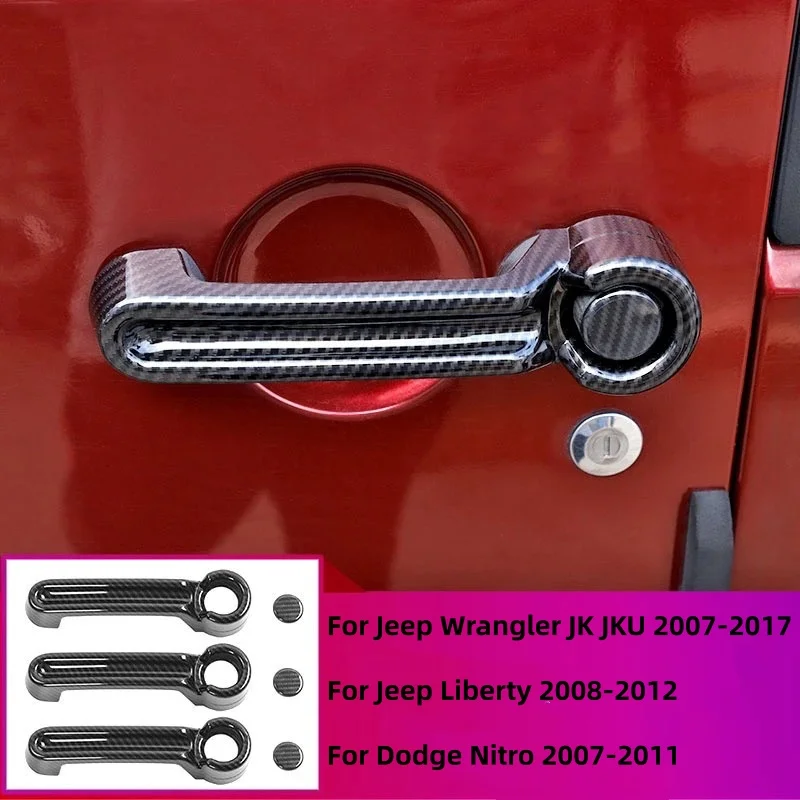 Für Jeep Wrangler JK 2007-2018 Kohlefaser Schwarz Chrom Autotürgriff-Abdeckung Zierleiste Aufkleber Styling Zubehör